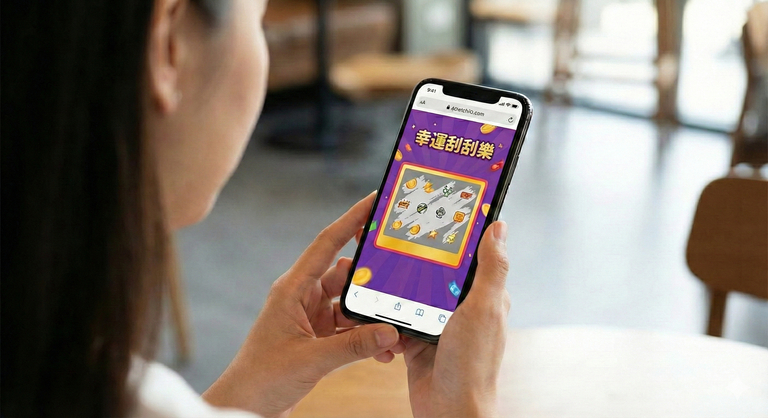 手機畫面顯示LINE官方帳號幸運刮刮樂遊戲化抽獎活動介面